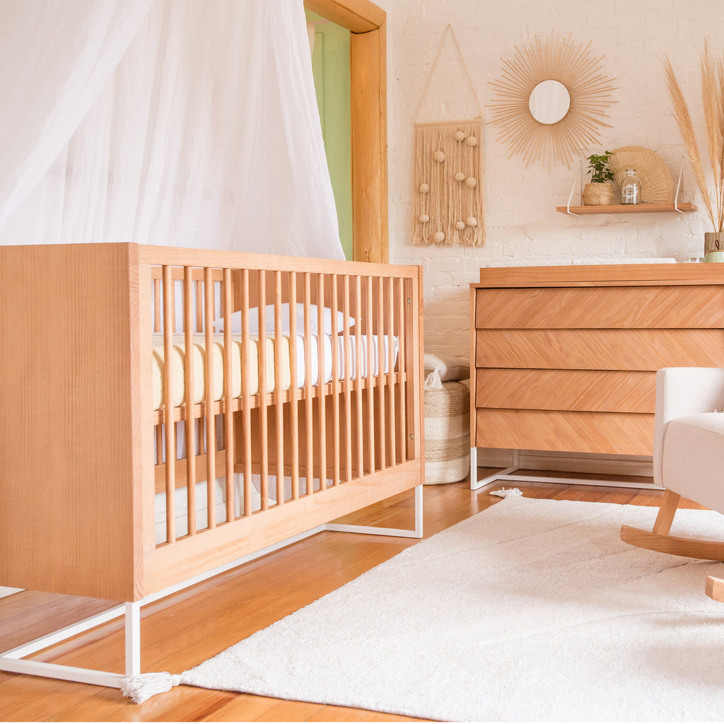 Natural wood crib and dresser deals set