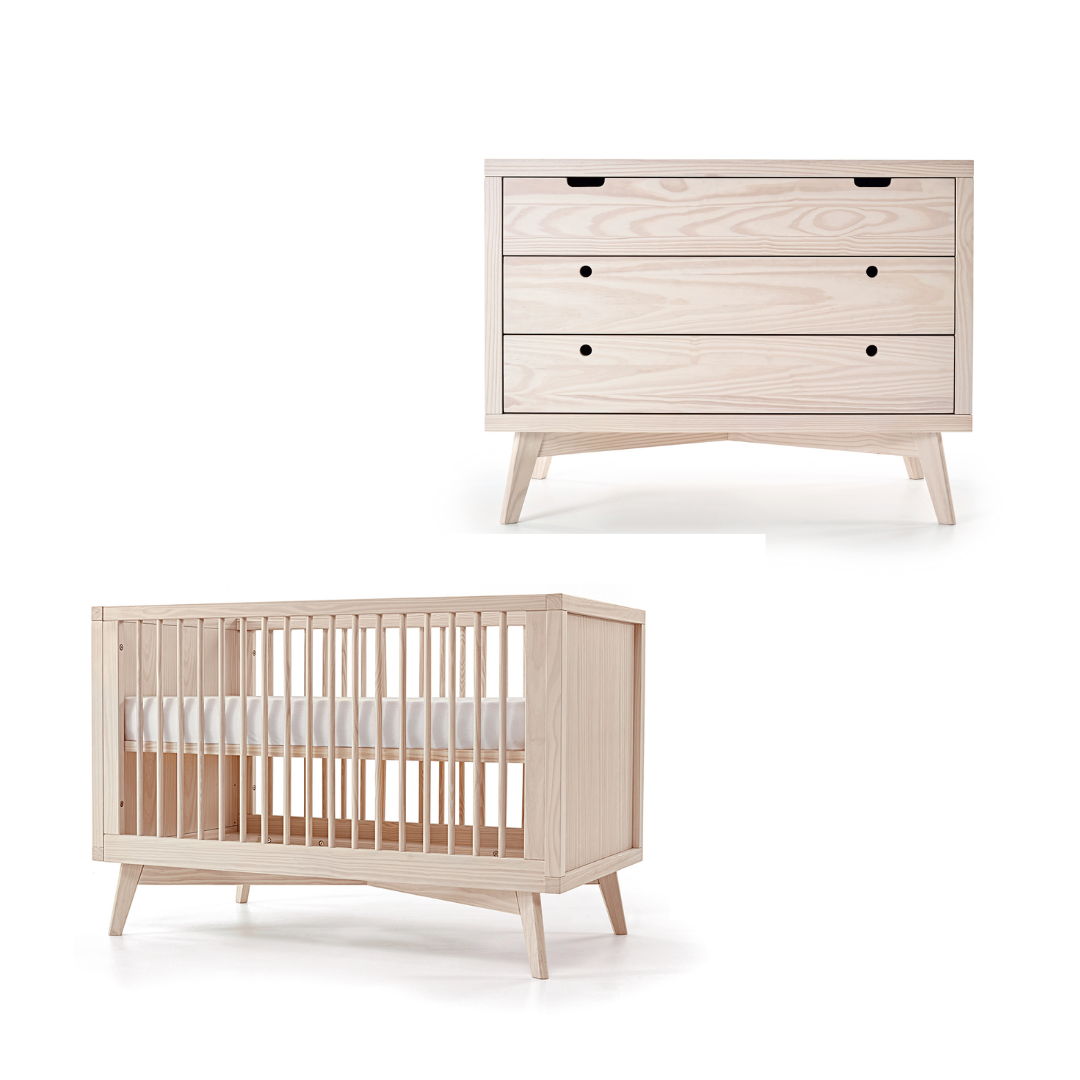 Retro Crib and Dresser Nursery Set in Natural Washed Simply Nursery