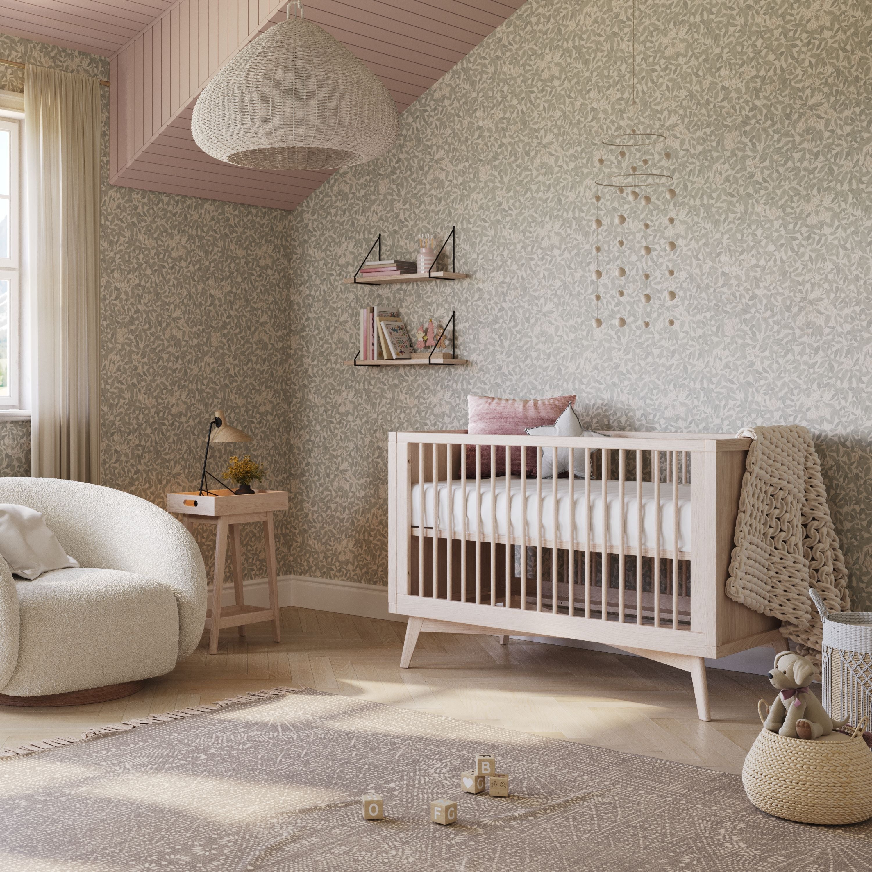 Retro Crib and Dresser Nursery Set in Natural Washed Simply Nursery