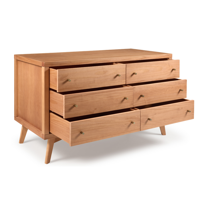 Retro 6 Drawer Dresser in Hazelnut