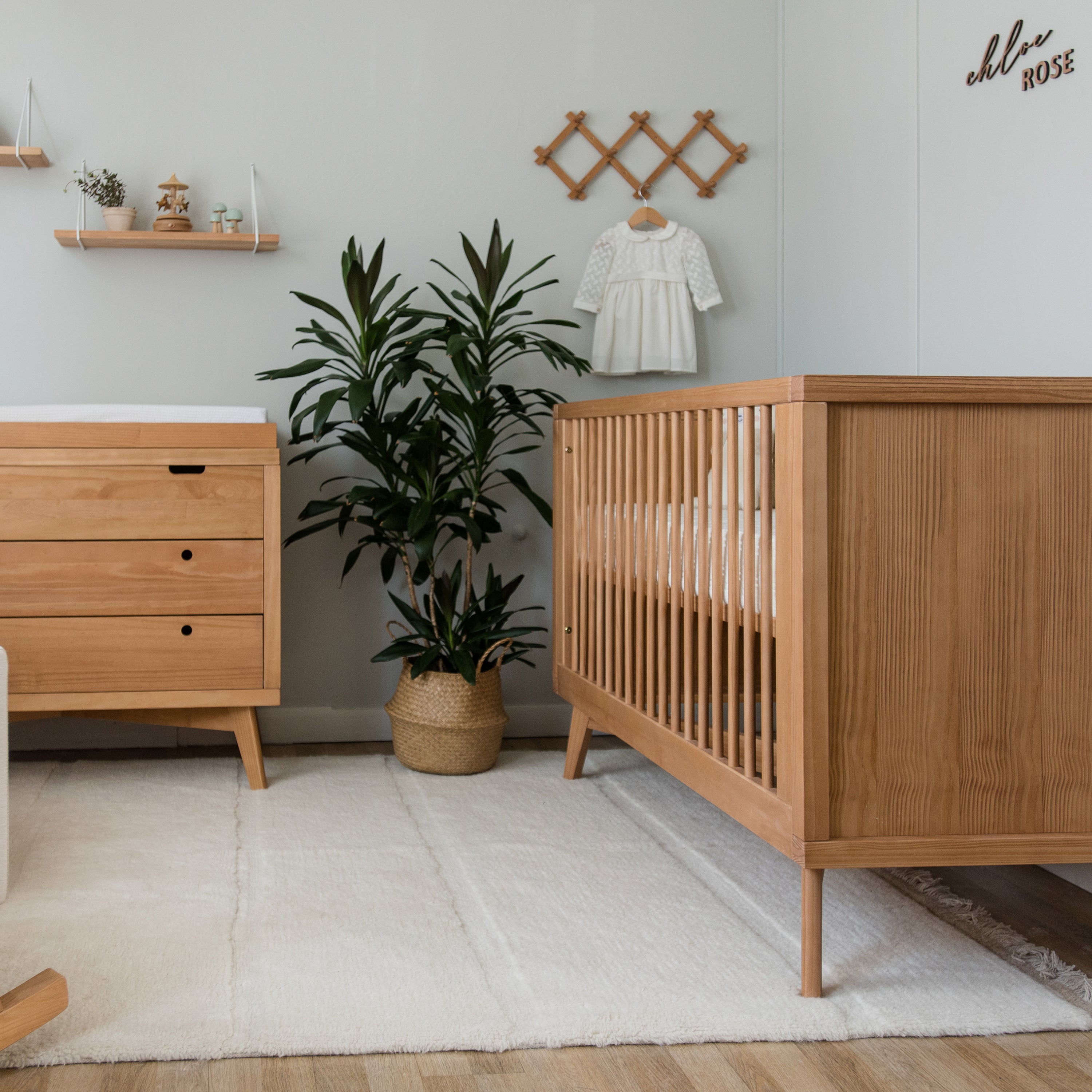 Mid Century Retro Crib and Chest Set Solid Wood Crib Simply Nursery