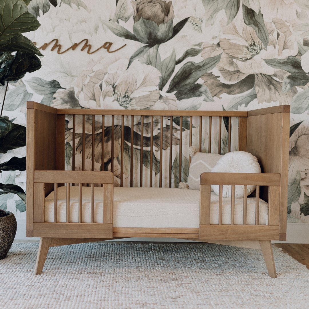 Retro Crib and Conversion Kit Nursery Set in Walnut