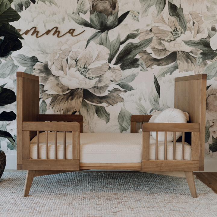 Retro Crib and Conversion Kit Nursery Set in Walnut