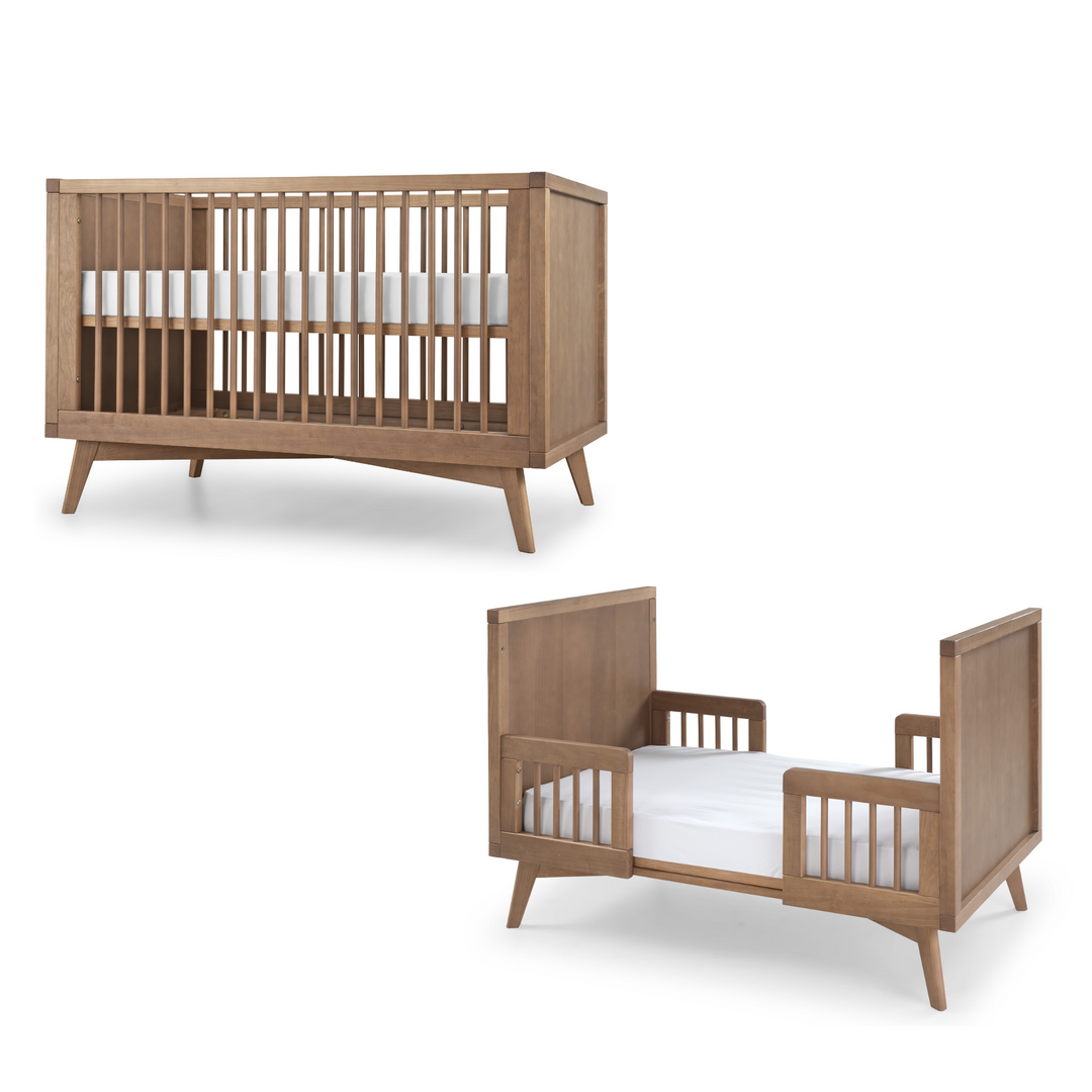 Retro Crib and Conversion Kit Nursery Set in Walnut