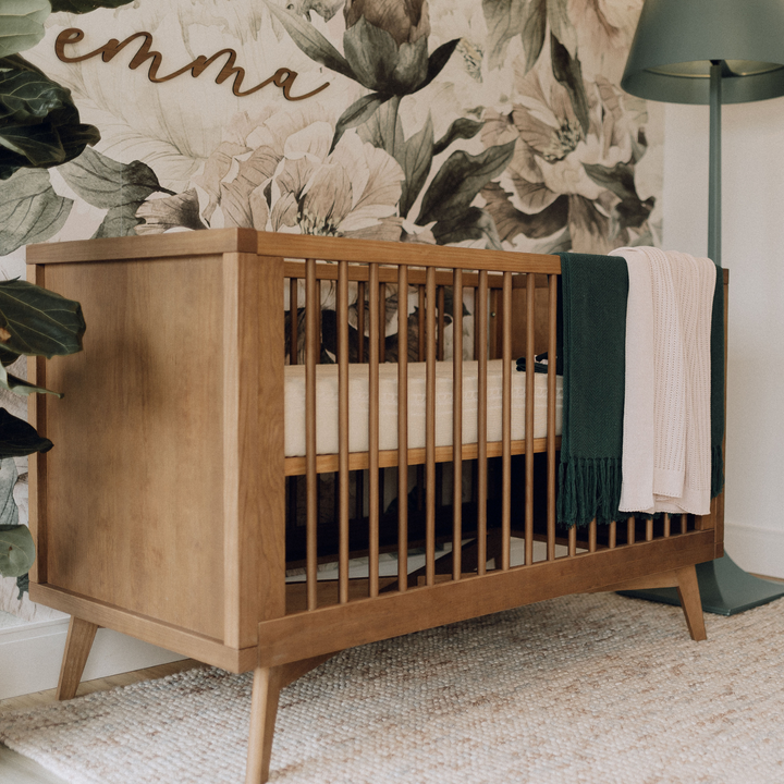 Retro Crib and Conversion Kit Nursery Set in Walnut