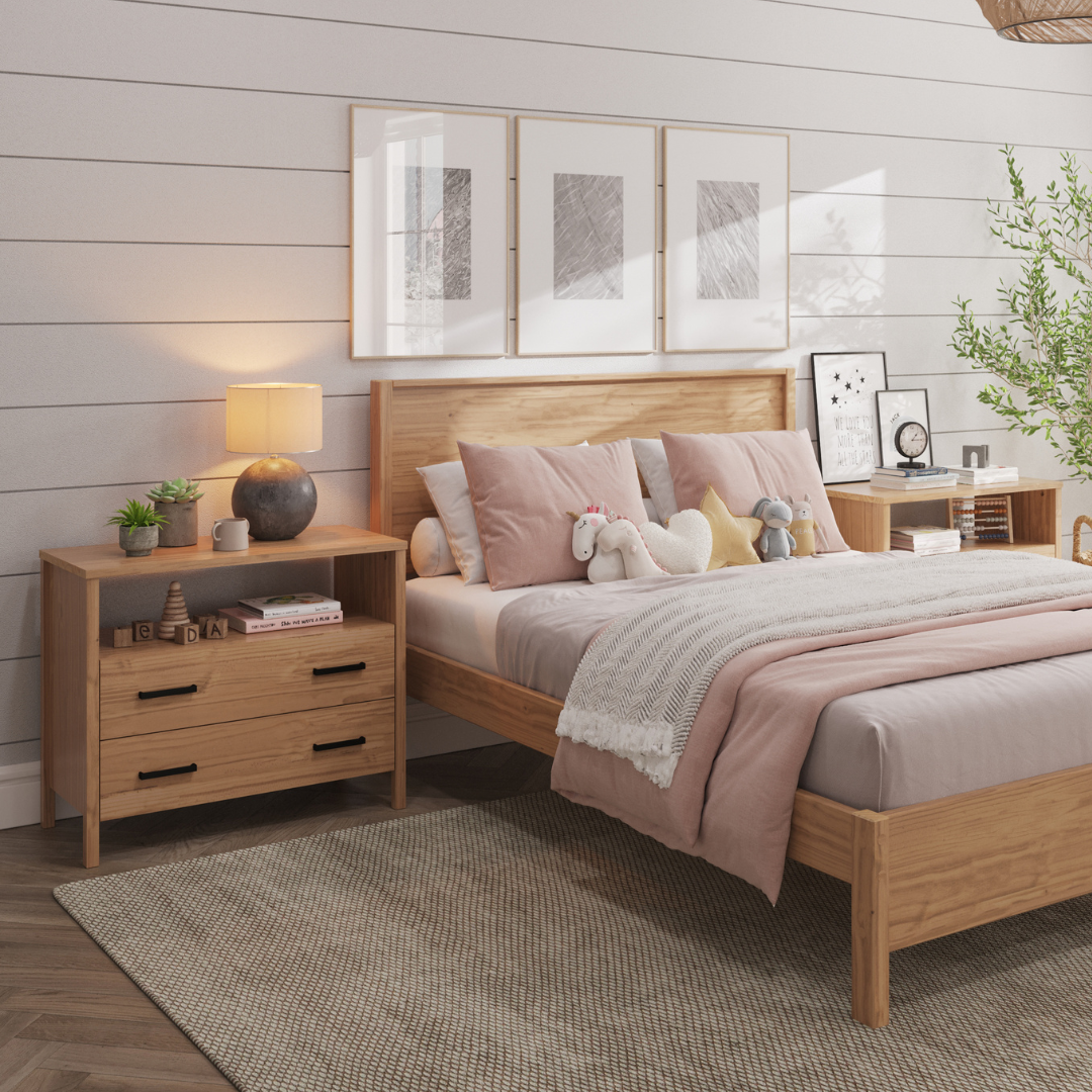 Cali Two-Drawer Wide Nightstand in Hazelnut