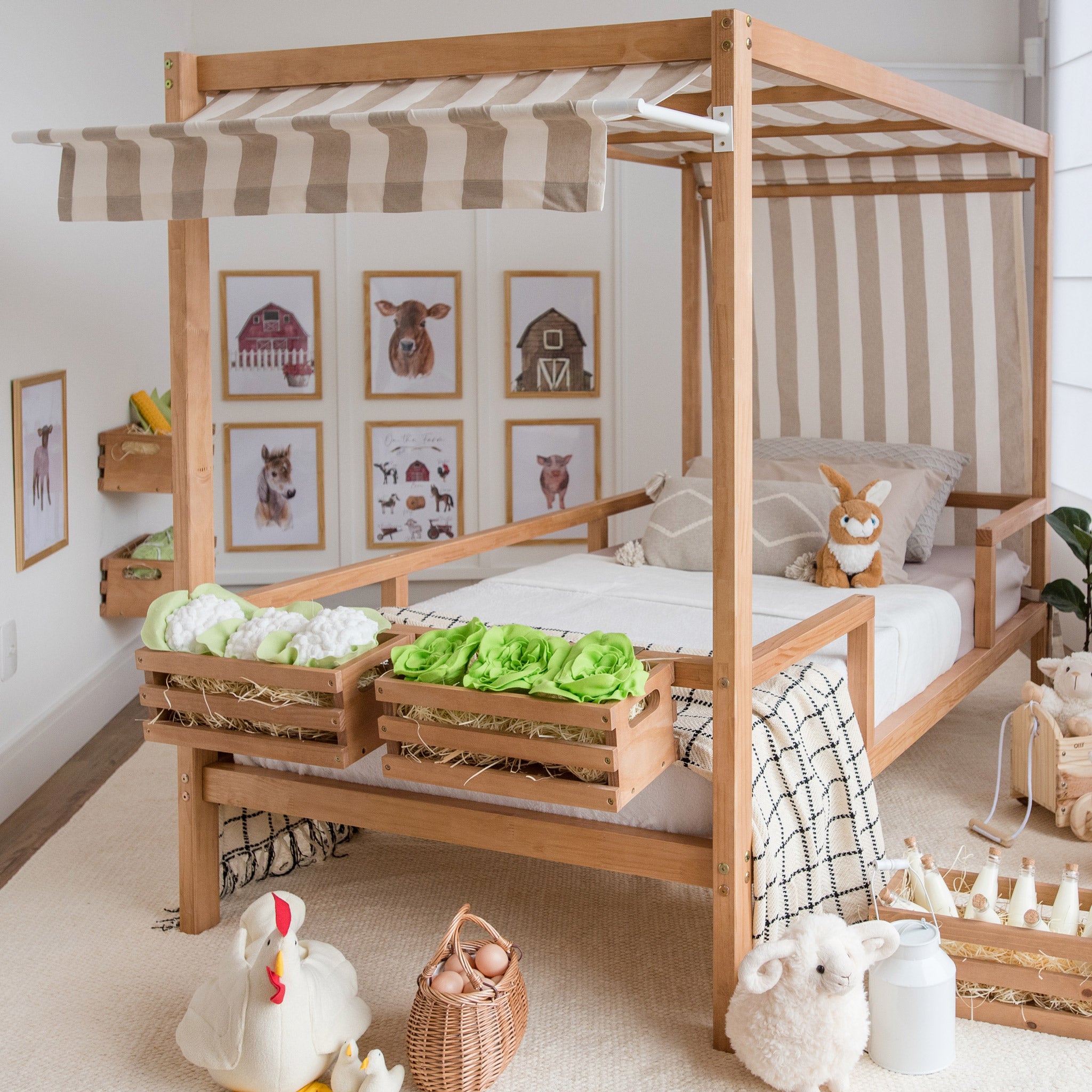 Market Tent Twin Bed in Hazelnut Beige and White Simply Nursery